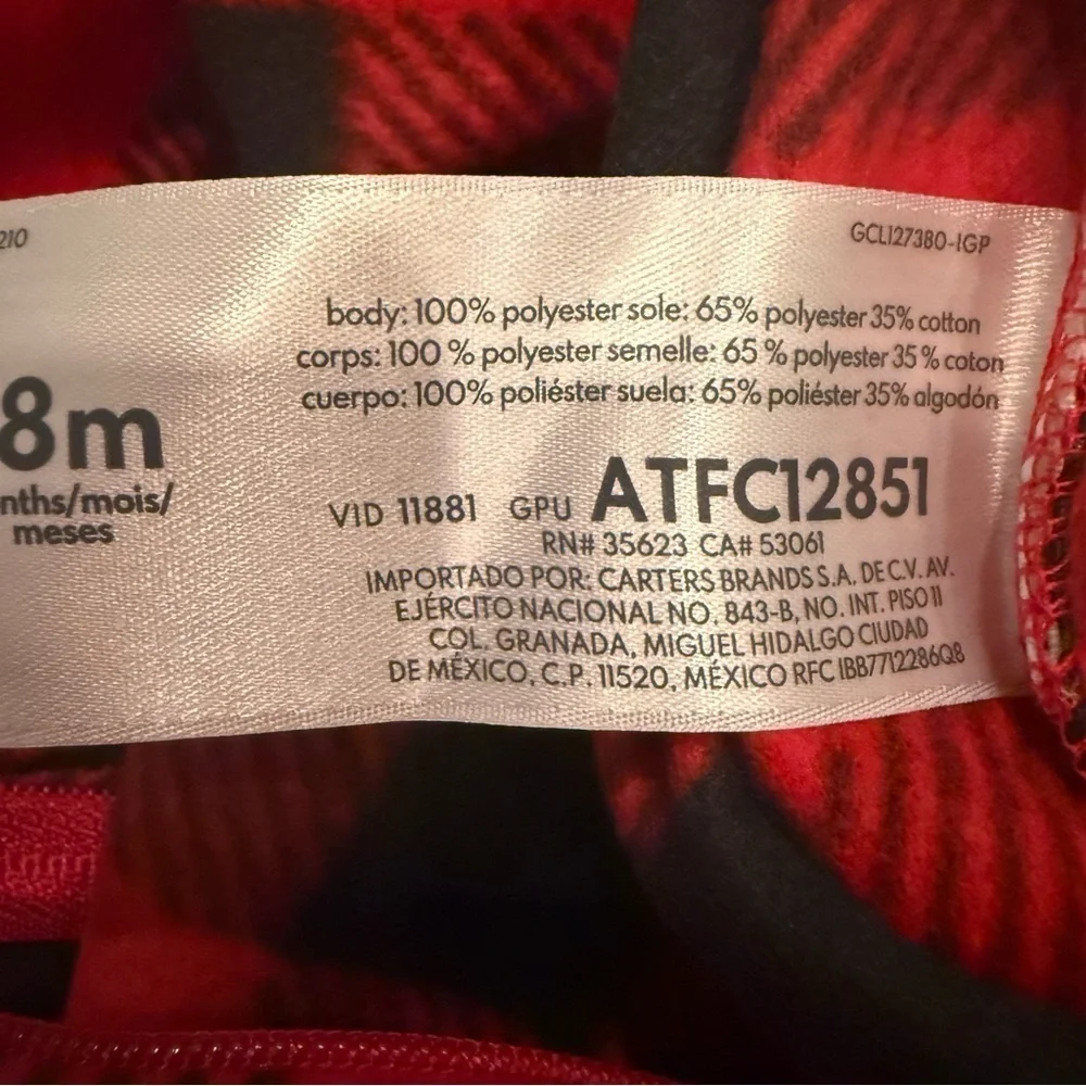 Carter’s red/ black checkered fleece holiday sleeper size 18 months- NWT